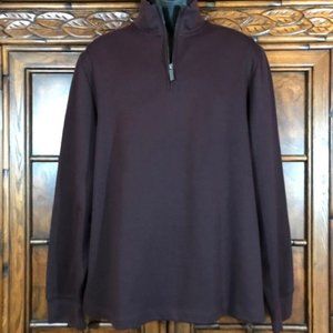 NWOT Perry Ellis Burgundy Cotton Blend Zip Collar Top